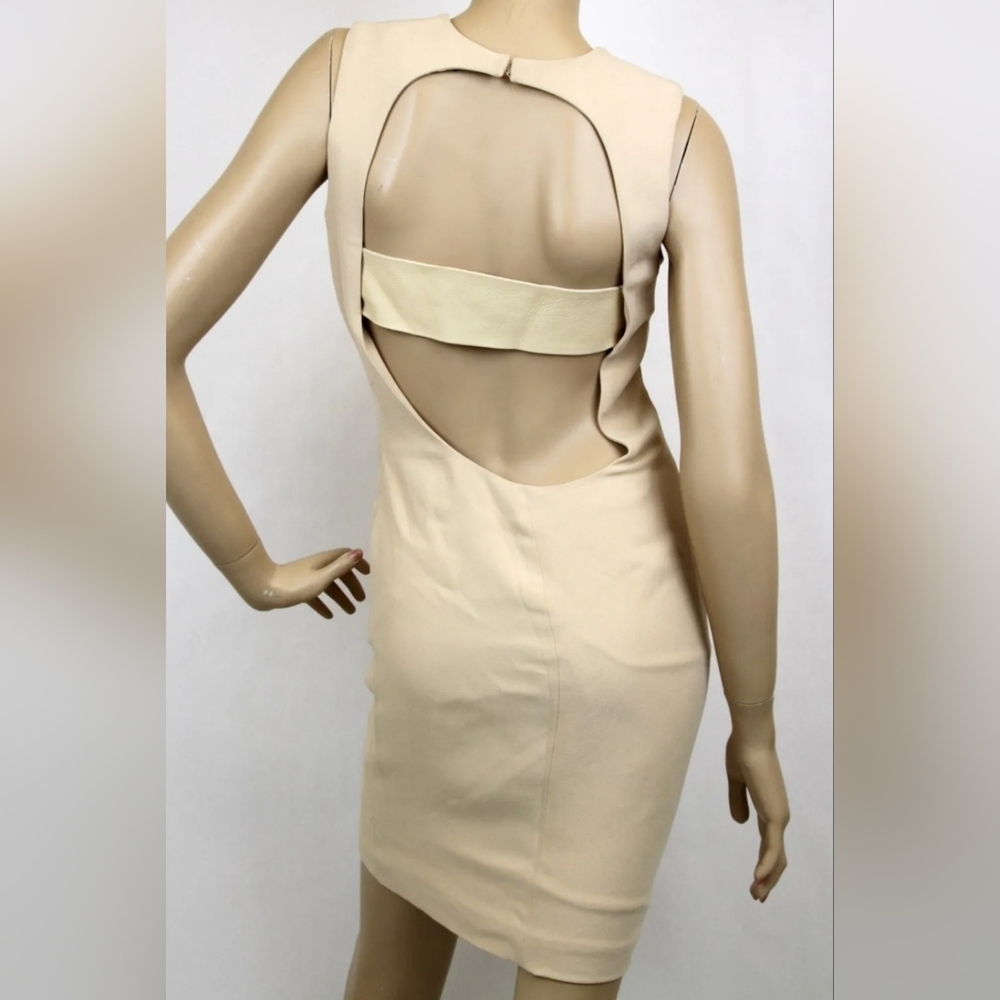 GUCCI Beige Silk Backless Shift Dress with Leather Strap Detail, NWT
